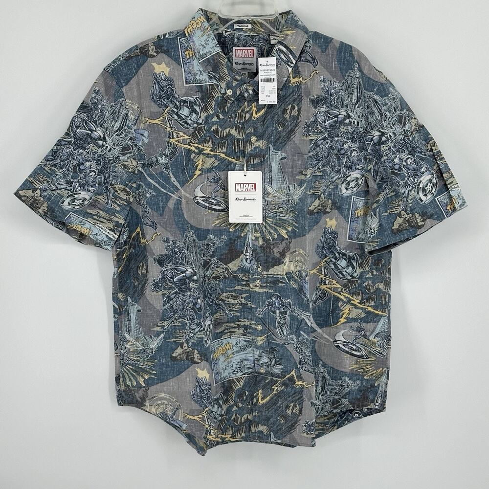 NWT Reyn Spooner Marvel Avengers Assemble Camp Button Up S/S Shirt Mens 2XL Dad
